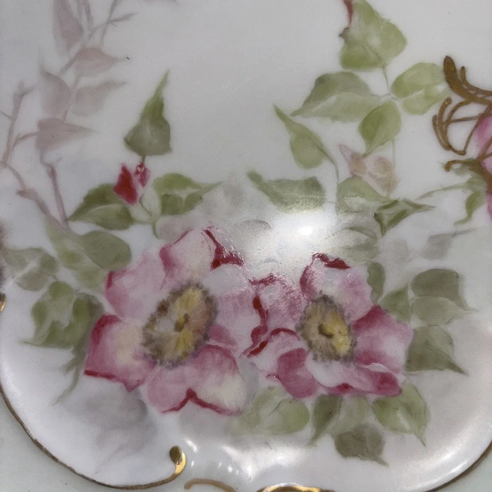 Limoges A. Lanternier France Pink Flowers Hand Painted 9.25